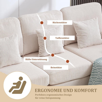 4-Sitzer Samt U-Sofa mit Massivholzrahmen & Relaxpositionen (Beige)