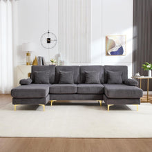 4-Sitzer Samt U-Sofa mit Massivholzrahmen (Grau)