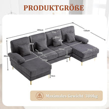 4-Sitzer Samt U-Sofa mit Massivholzrahmen (Grau)