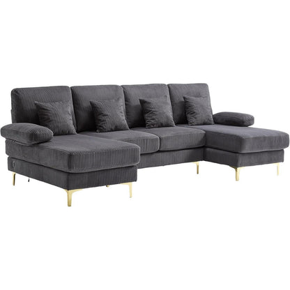 4-Sitzer Samt U-Sofa mit Massivholzrahmen (Grau)