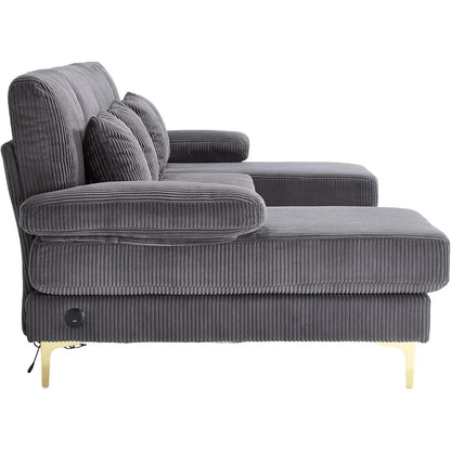 4-Sitzer Samt U-Sofa mit Massivholzrahmen (Grau)