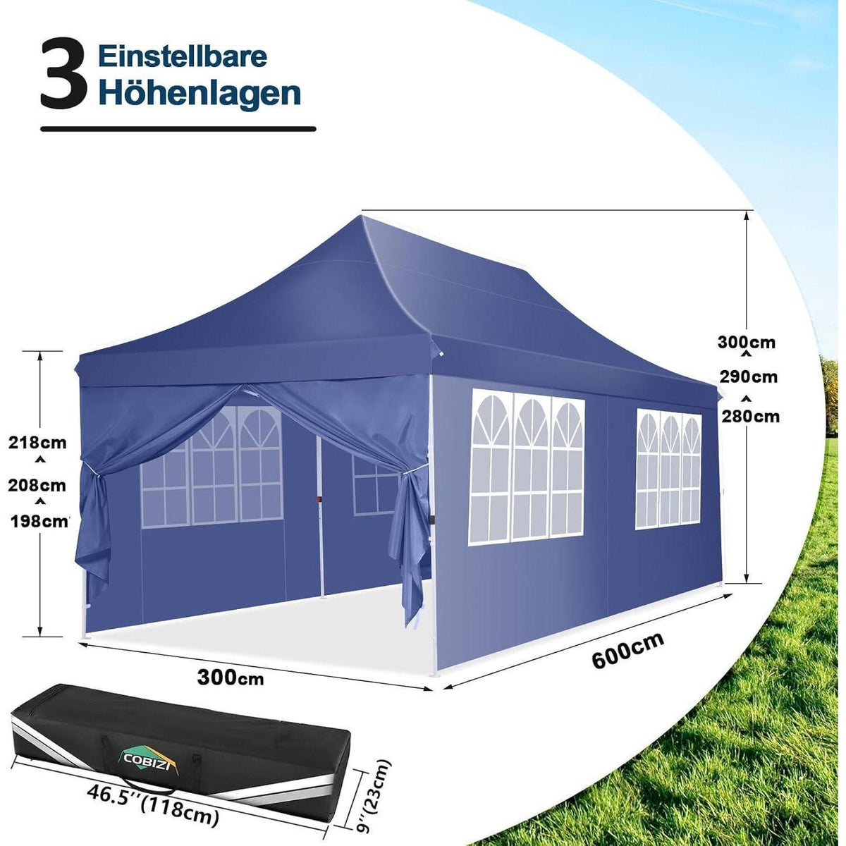 Faltpavillon 3x6m wasserdicht mit Seitenteilen