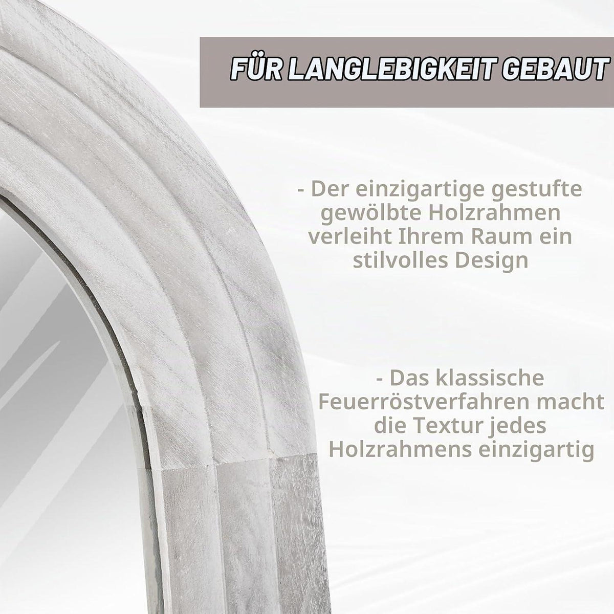 Großer Gewölbter Standspiegel 180x80cm | Massivholz, Bauernhaus-Stil