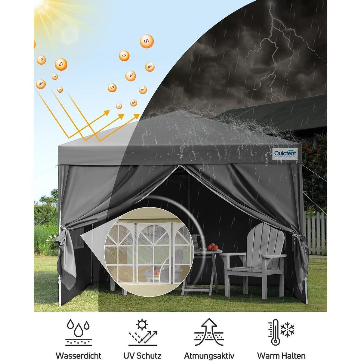 3x3m Faltpavillon wasserdicht mit Seitenwänden & UV-Schutz