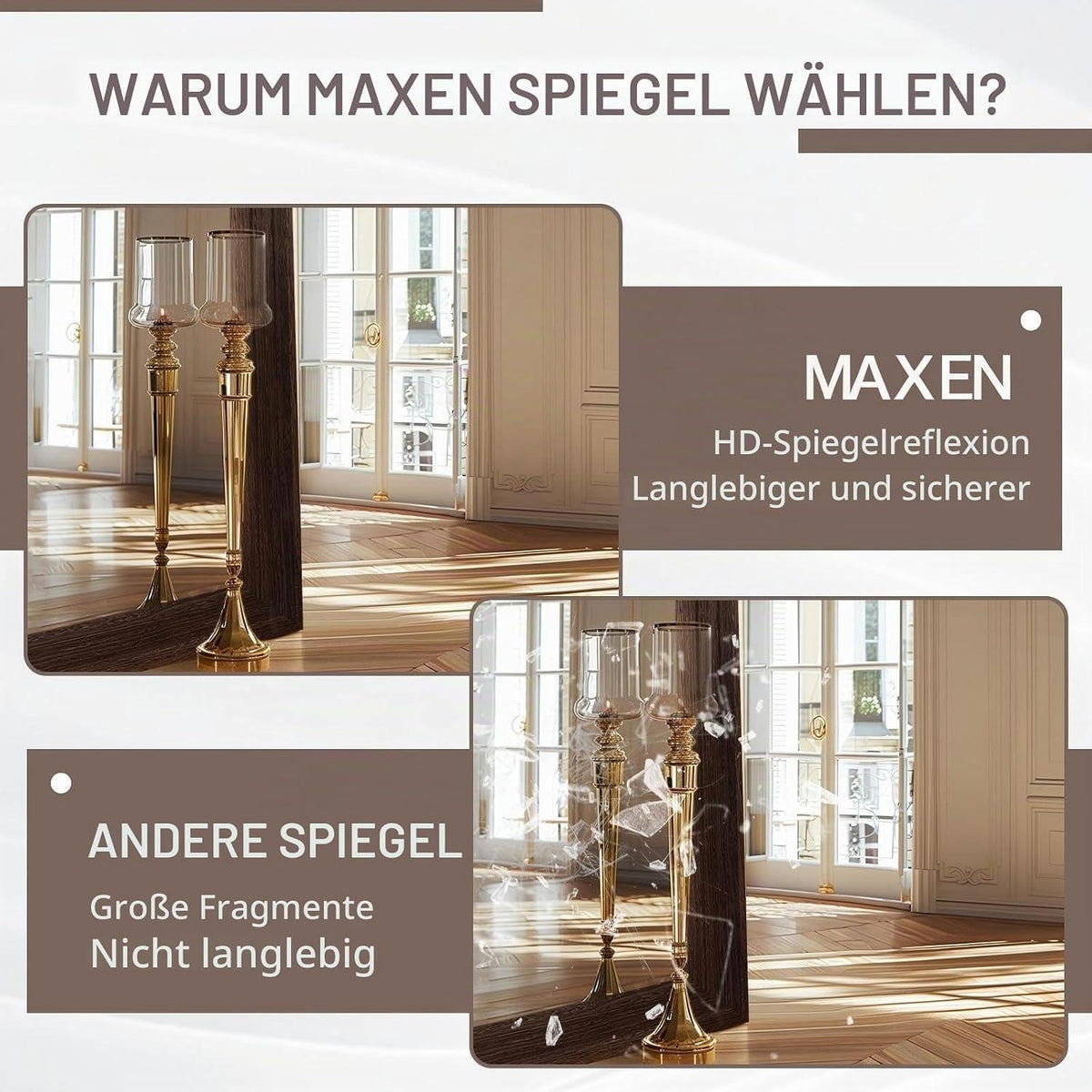 Großer Ganzkörperspiegel 180x80 cm | Rustikaler Holzrahmen, Stand- & Wandspiegel