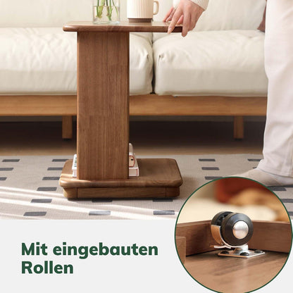 Massivholz Beistelltisch mit Rollen – Nussbaumfarbe