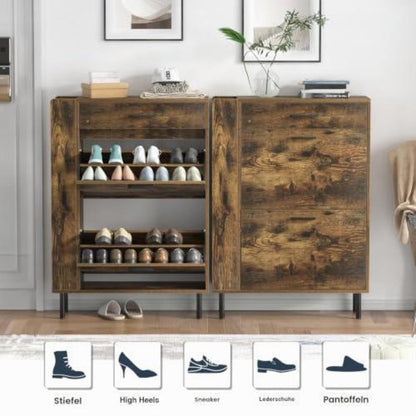 Schuhschrank mit Klapptüren & Schubladen – Holz Schuhkipper Retrobraun