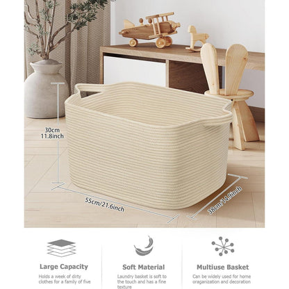 Faltbarer Wäschekorb 63L – Baumwolle, Geflochten, Beige