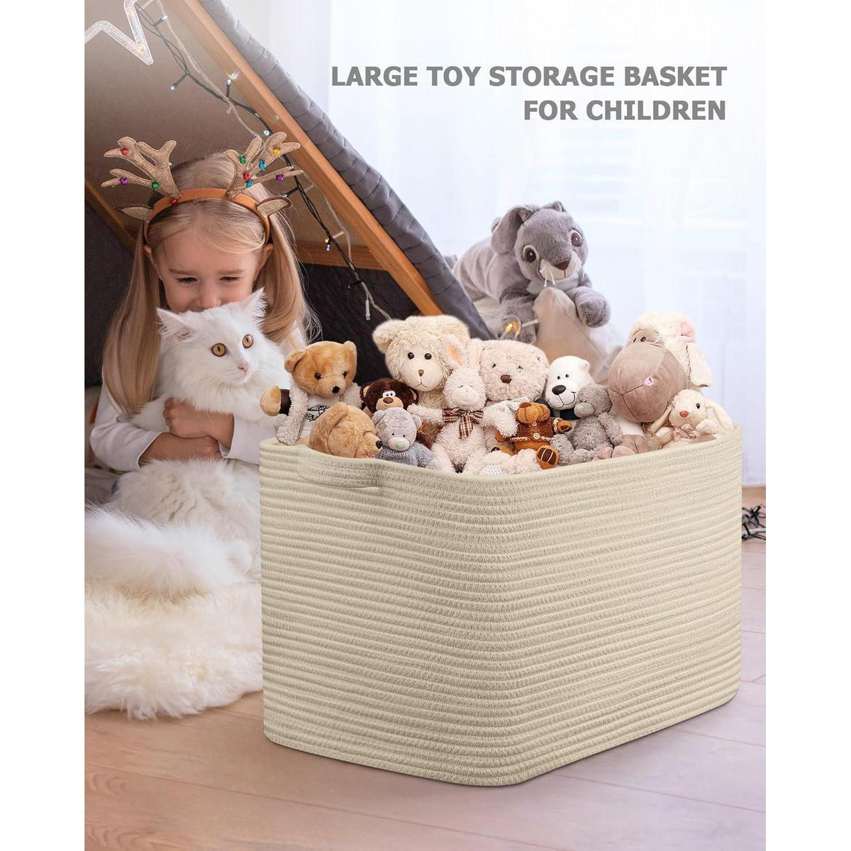 Faltbarer Wäschekorb 63L – Baumwolle, Geflochten, Beige
