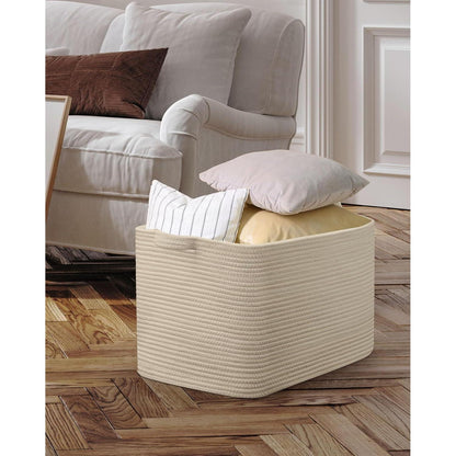 Faltbarer Wäschekorb 63L – Baumwolle, Geflochten, Beige