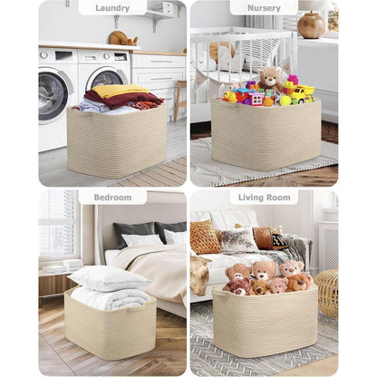 Faltbarer Wäschekorb 63L – Baumwolle, Geflochten, Beige