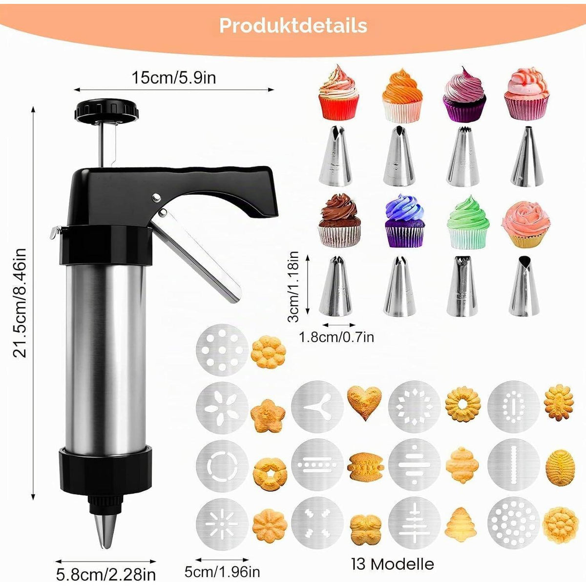 Gebäckpresse Set mit 13 Formen & Silikonspatel – Perfekt zum Backen