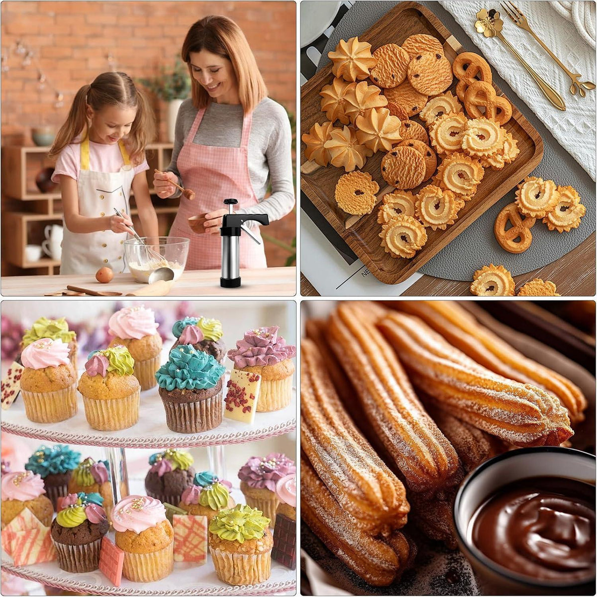 Gebäckpresse Set mit 13 Formen & Silikonspatel – Perfekt zum Backen