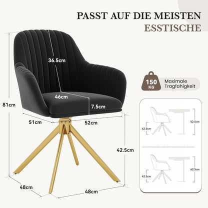 Drehbarer Esszimmerstuhl mit Armlehne Schwarz/Gold