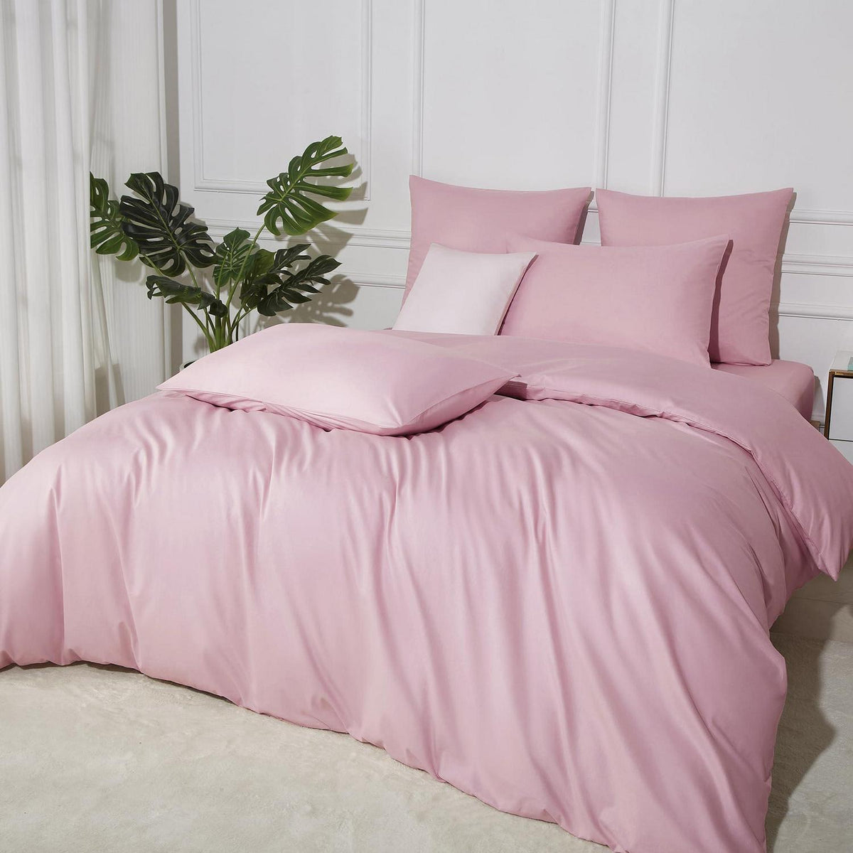 Baumwoll Bettwäsche Set 200x220 Rosa Altrosa Uni
