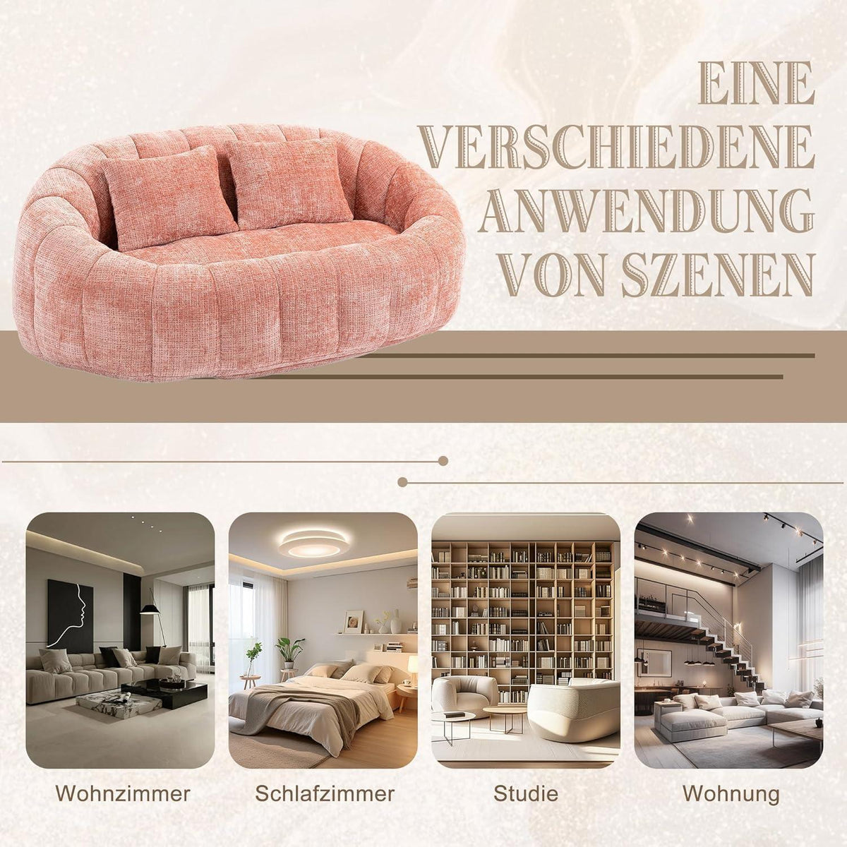 Zweisitzer Boneless Couch mit Memory Schaum – Rosa Chenille