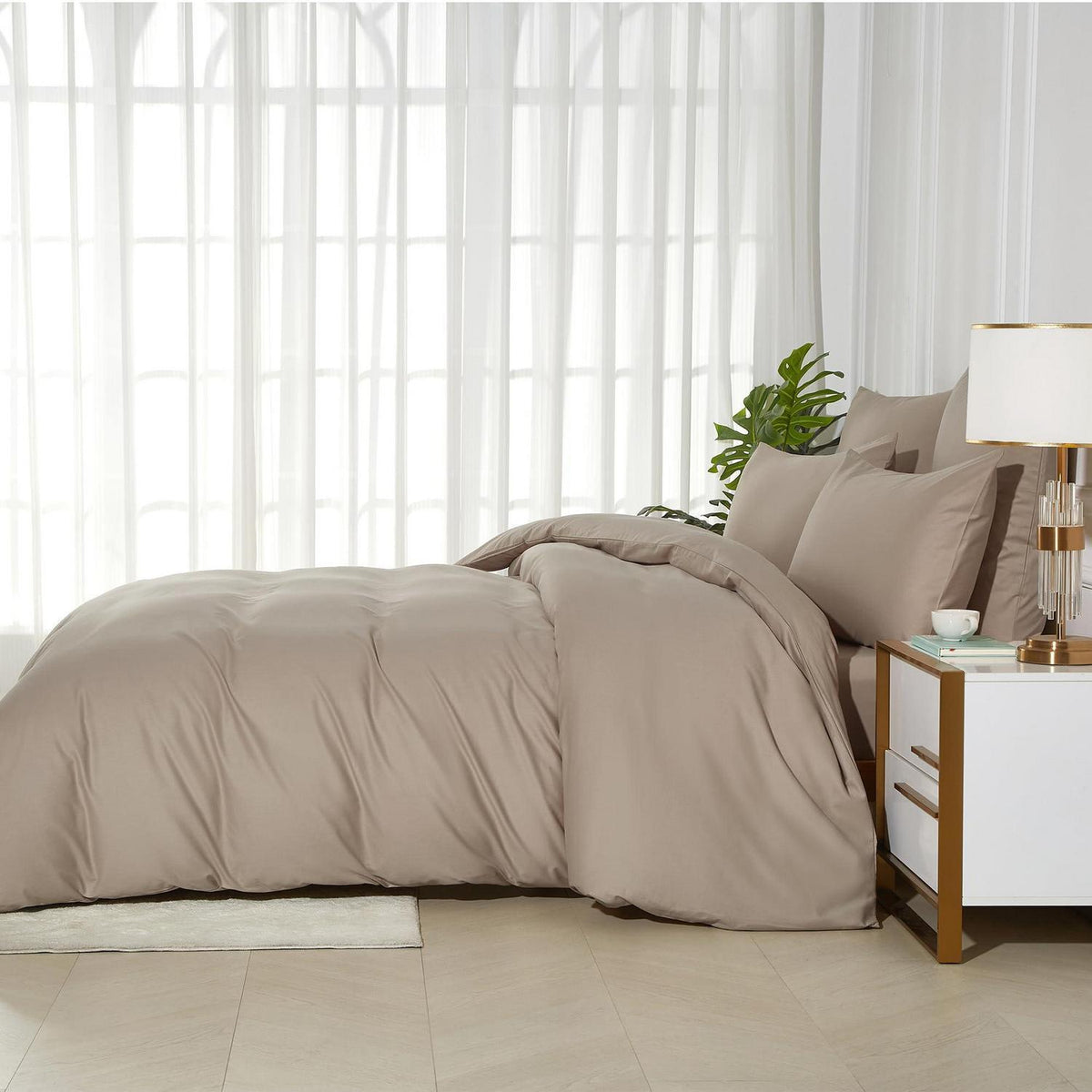 Baumwoll Bettwäsche Set 200x220 Khaki Taupe Uni
