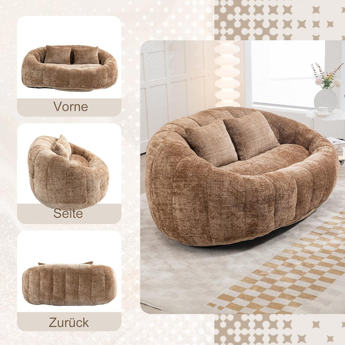 Zweisitzer Boneless Couch mit Memory Schaum – Braun
