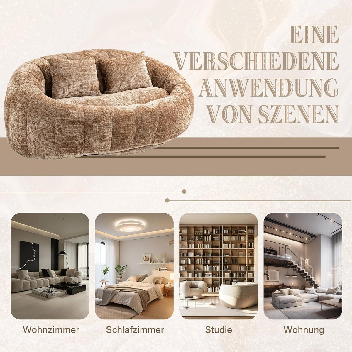Zweisitzer Boneless Couch mit Memory Schaum – Braun