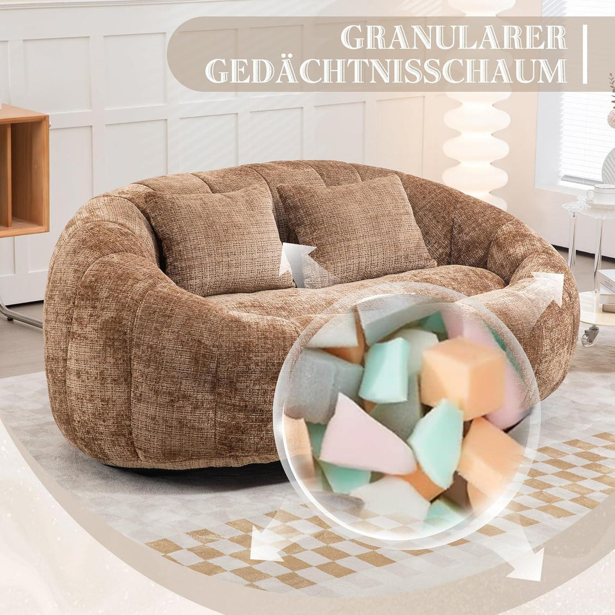 Zweisitzer Boneless Couch mit Memory Schaum – Braun