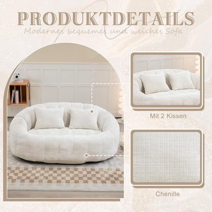 Zweisitzer Boneless Couch mit Memory Schaum – Beige Chenille