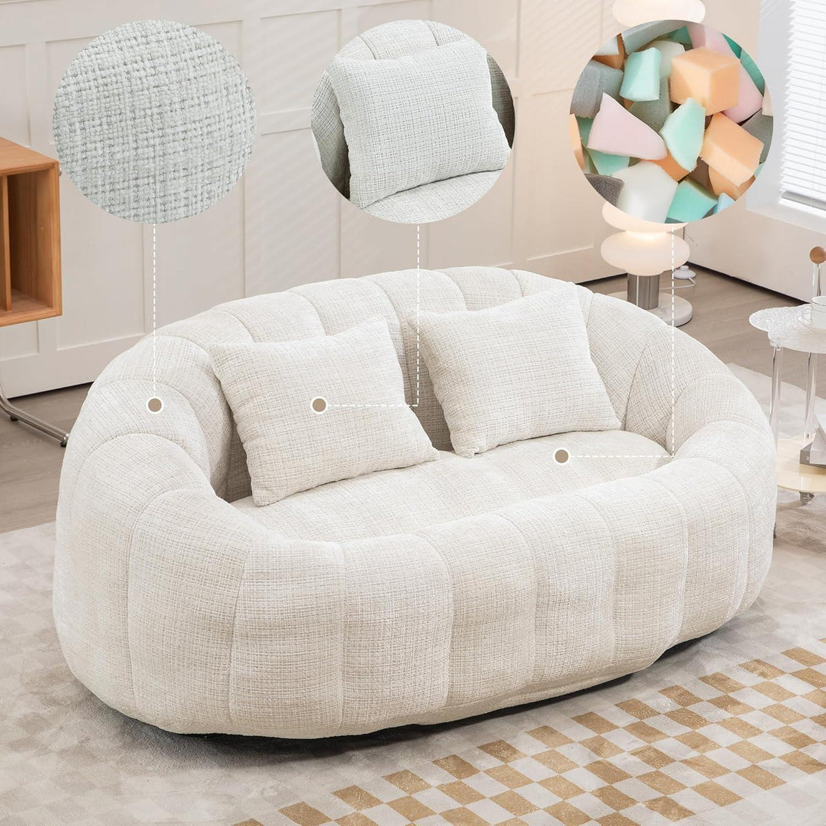 Zweisitzer Boneless Couch mit Memory Schaum – Beige Chenille