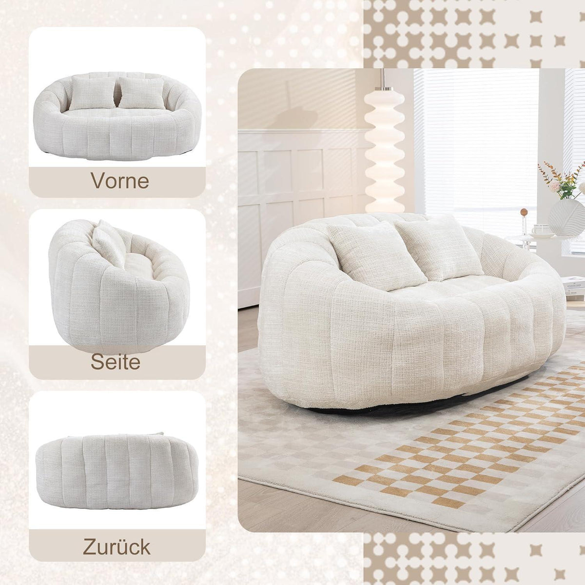 Zweisitzer Boneless Couch mit Memory Schaum – Beige Chenille