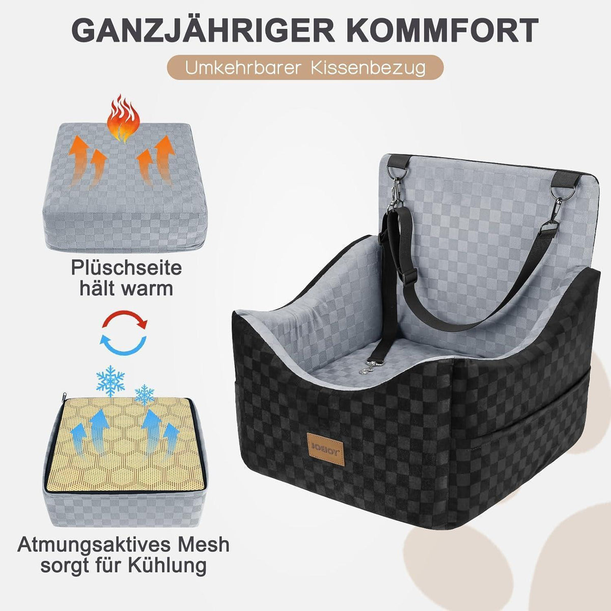Hunde Autositz mit Memory-Schaum & Stauraum – Grau