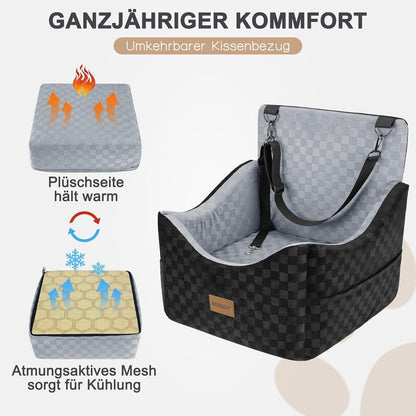Hunde Autositz mit Memory-Schaum & Stauraum – Grau