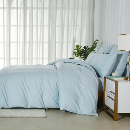 Baumwoll Bettwäsche Set 220x240 Blau Hellblau 3-teilig