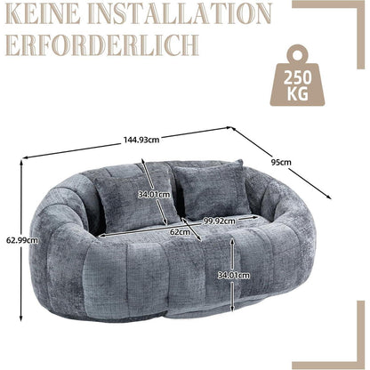 Zweisitzer Boneless Couch mit Memory Schaum – Grau