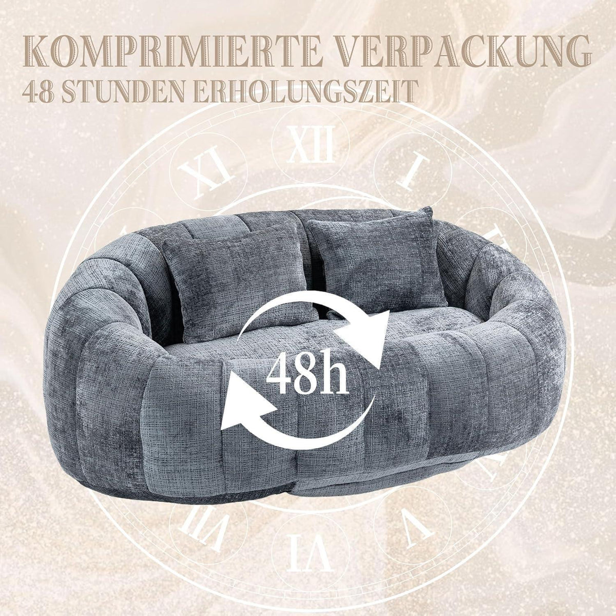 Zweisitzer Boneless Couch mit Memory Schaum – Grau