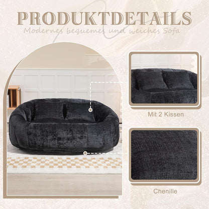 Zweisitzer Boneless Couch mit Memory Schaum – Schwarz