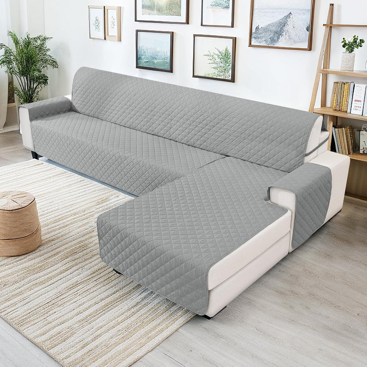 Wasserdichter Sofaüberzug L-Form 3-Sitzer, Hellgrau