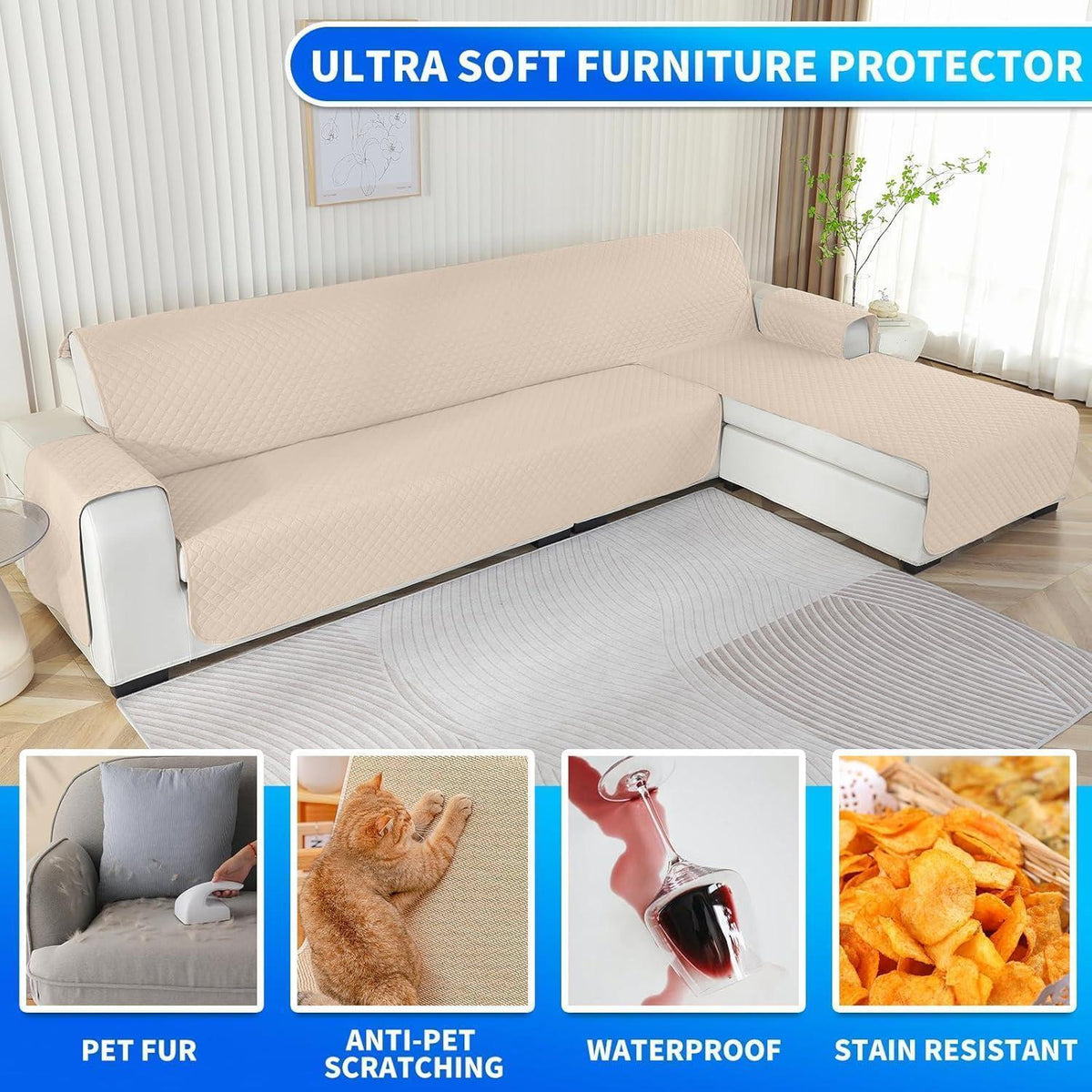 Wasserdichter Sofabezug L-Form 3 Sitzer – Schutz für Sofa & Tierhaushalt