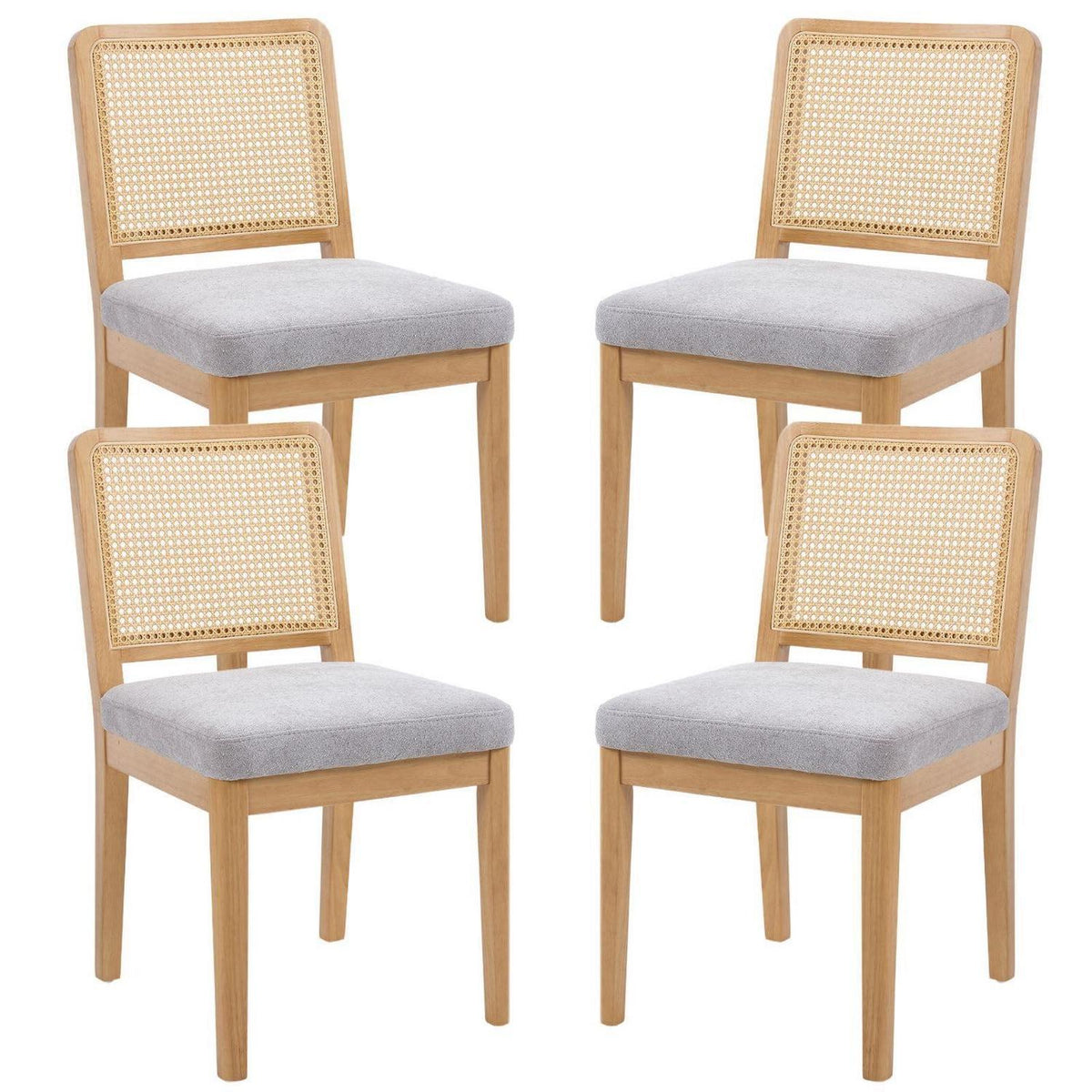 Vintage Esszimmerstühle 4er Set Grau/Beige mit Rattan