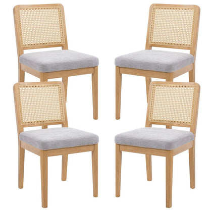 Vintage Esszimmerstühle 4er Set Grau/Beige mit Rattan