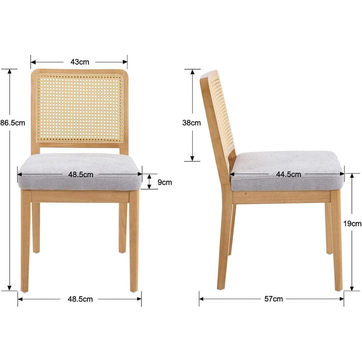 Vintage Esszimmerstühle 4er Set Grau/Beige mit Rattan
