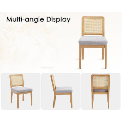 Vintage Esszimmerstühle 4er Set Grau/Beige mit Rattan