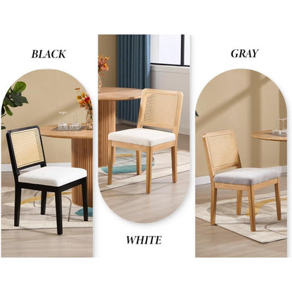 Vintage Esszimmerstühle 4er Set Grau/Beige mit Rattan