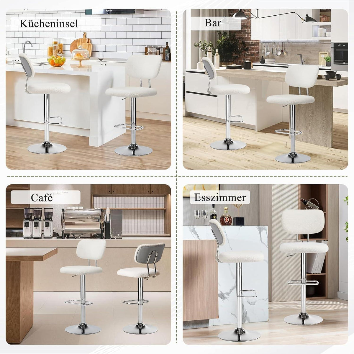 Barhocker Set 4er Grau, Höhenverstellbar & 360° Drehbar