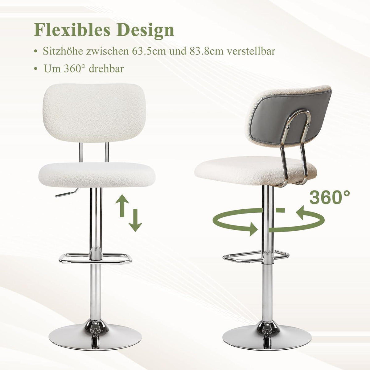 Barhocker Set 4er Grau, Höhenverstellbar & 360° Drehbar