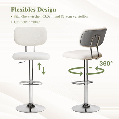 Barhocker Set 4er Grau, Höhenverstellbar & 360° Drehbar