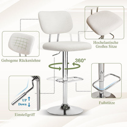 Barhocker Set 4er Grau, Höhenverstellbar & 360° Drehbar