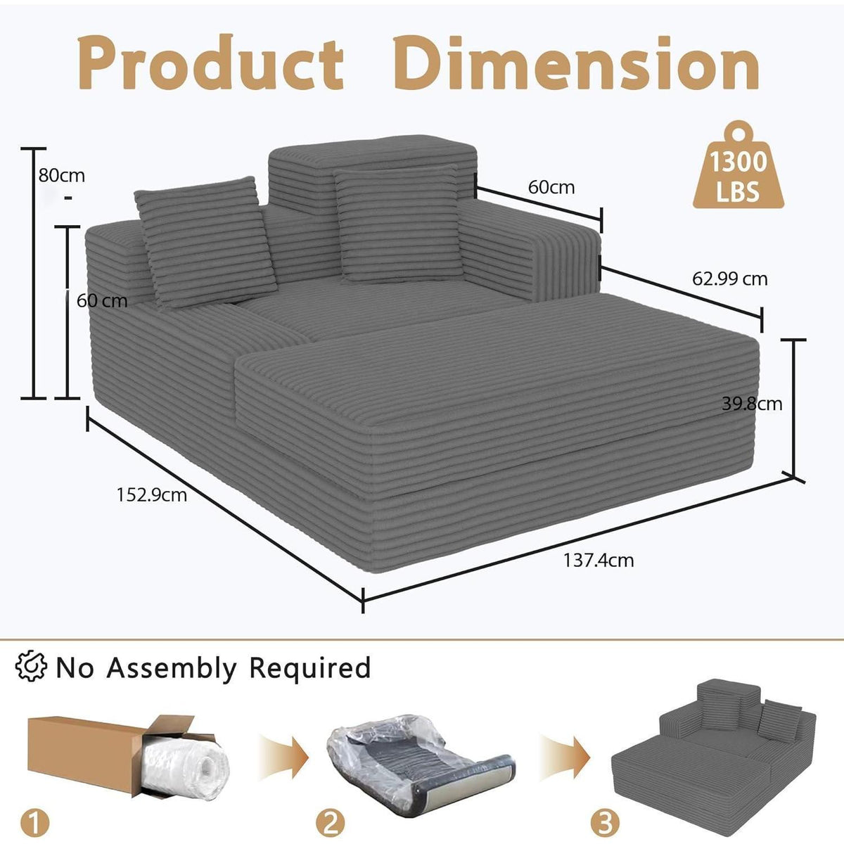 Schlafsofa Cord Grau – Komfortables Bettsofa für Wohnzimmer