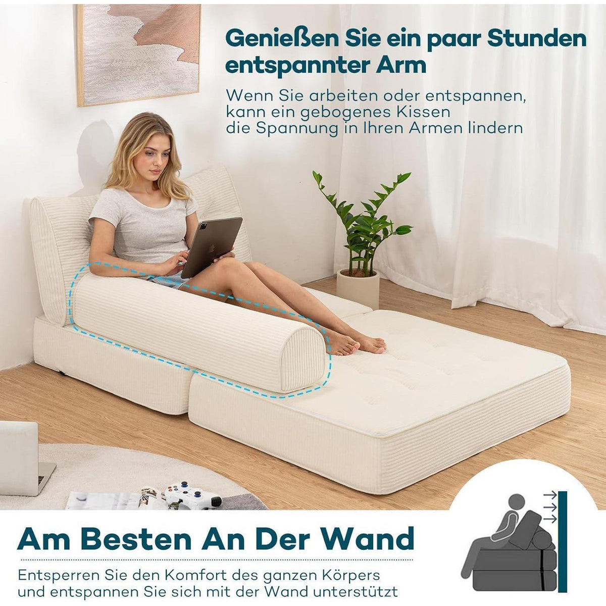 Faltbares Schlafsofa 3-in-1 – Schlafsessel & Sitzsack Beige