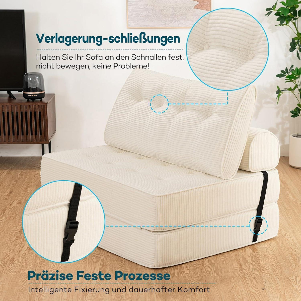 Faltbares Schlafsofa 3-in-1 – Schlafsessel & Sitzsack Beige