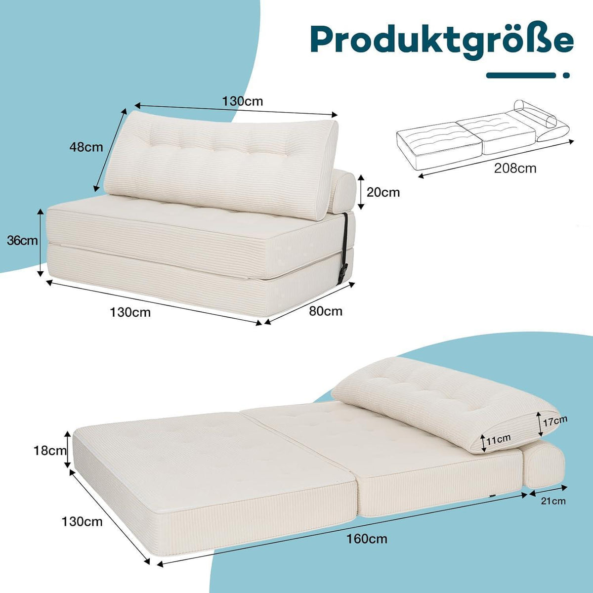 Faltbares Schlafsofa 3-in-1 – Schlafsessel & Gästebett Beige