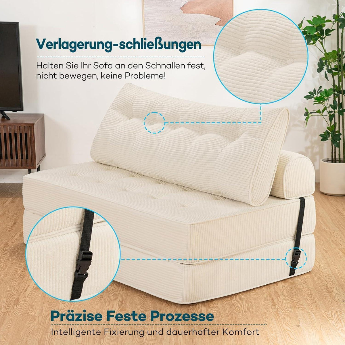 Faltbares Schlafsofa 3-in-1 – Schlafsessel & Gästebett Beige