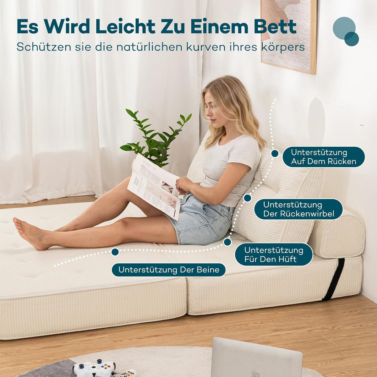 Faltbares Schlafsofa 3-in-1 – Schlafsessel & Gästebett Beige